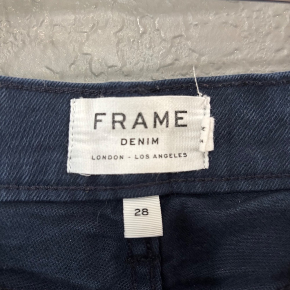 Frame Denim Le Palazzo Crop Navy Blue Wide Leg Raw Hem Jeans Size 28 - Picture 4 of 6